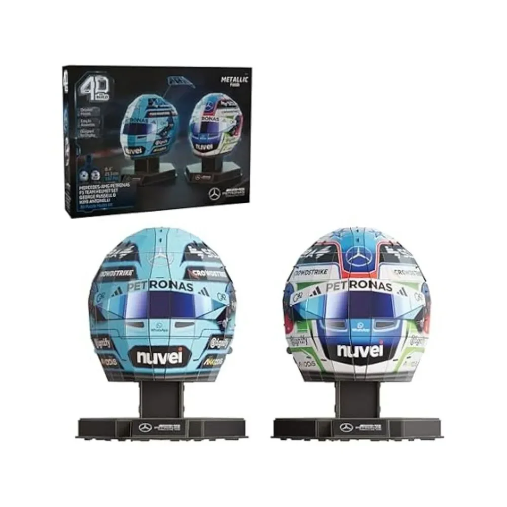 4D Build, Mercedes-AMG F1 Helmet Set 3D Puzzle Model Kit with Stands, Russell &
